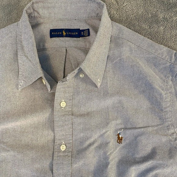 Ralph Lauren Men’s 100% Cotton Long Sleeve Button Down Grey Color Flesh Pony XL - Picture 3 of 10